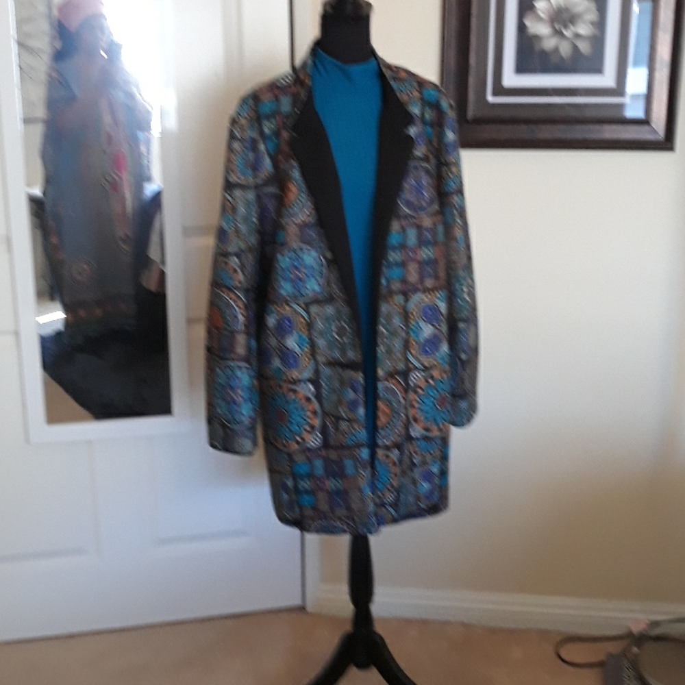 TEAL AND BROWN COAT/CARDI